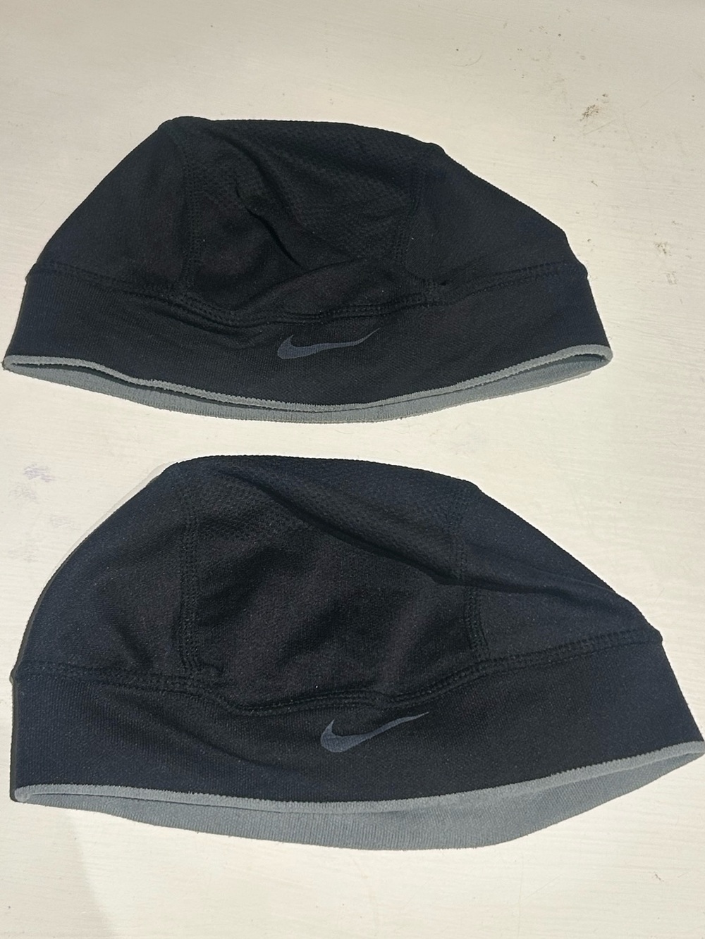2 Nike Black Beanie Caps with Gray Trim, OSFA